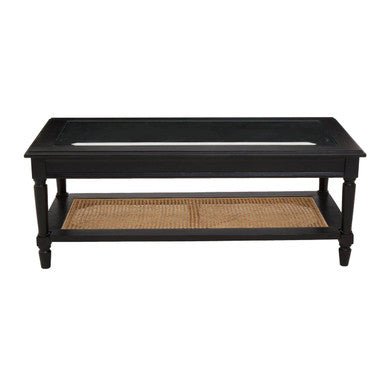 Corso Black Coffee Table with Natural Rattan Shelf 2 - Online Bedrooms