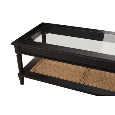 Corso Black Coffee Table with Natural Rattan Shelf 6 - Online Bedrooms