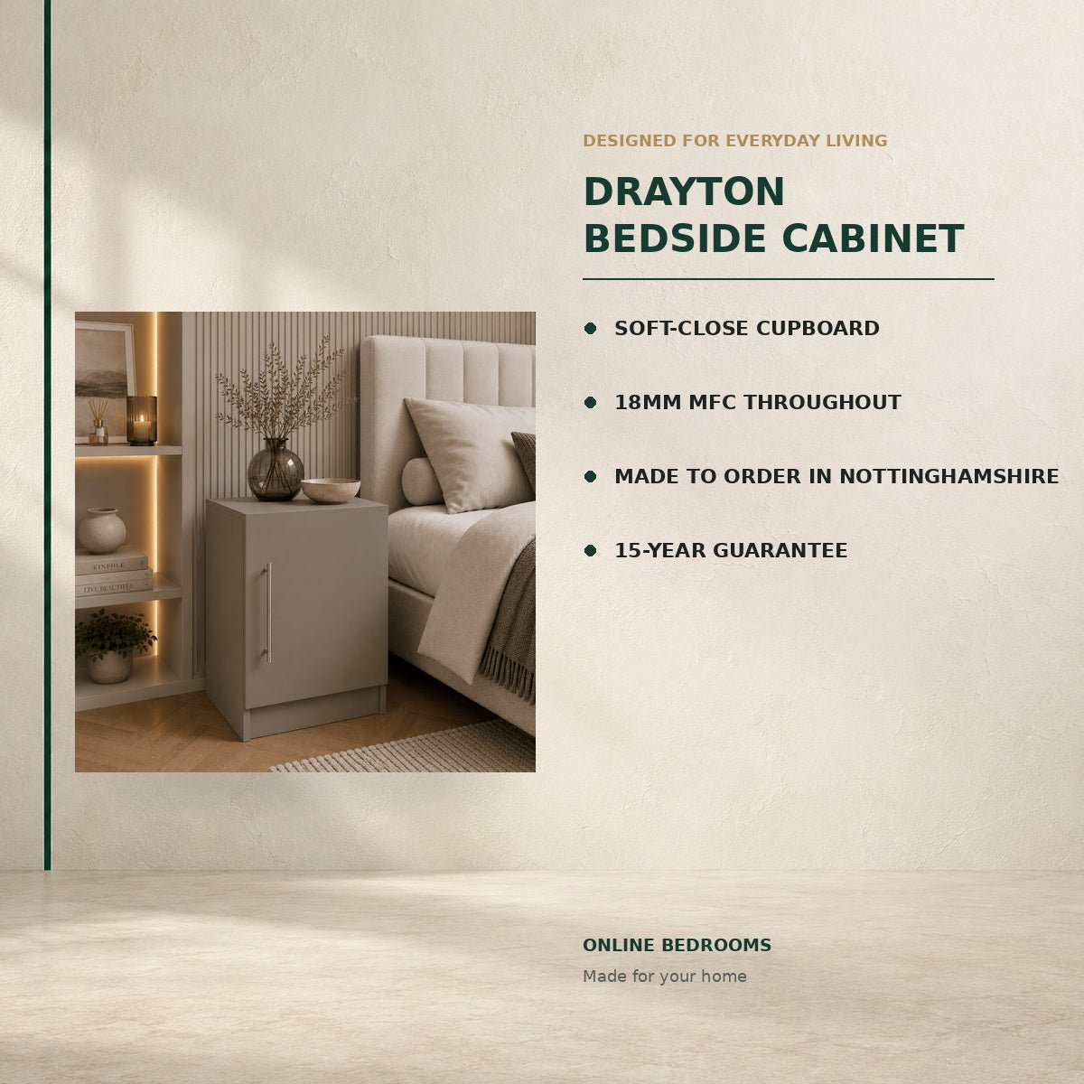 Drayton Bedside Cabinet 2 - Online Bedrooms