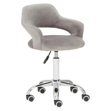 Fionna Grey Velvet Home Office Chair With Curved Back 2 - Online Bedrooms