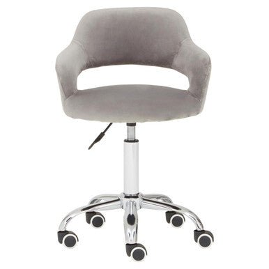 Fionna Grey Velvet Home Office Chair With Curved Back 1 - Online Bedrooms