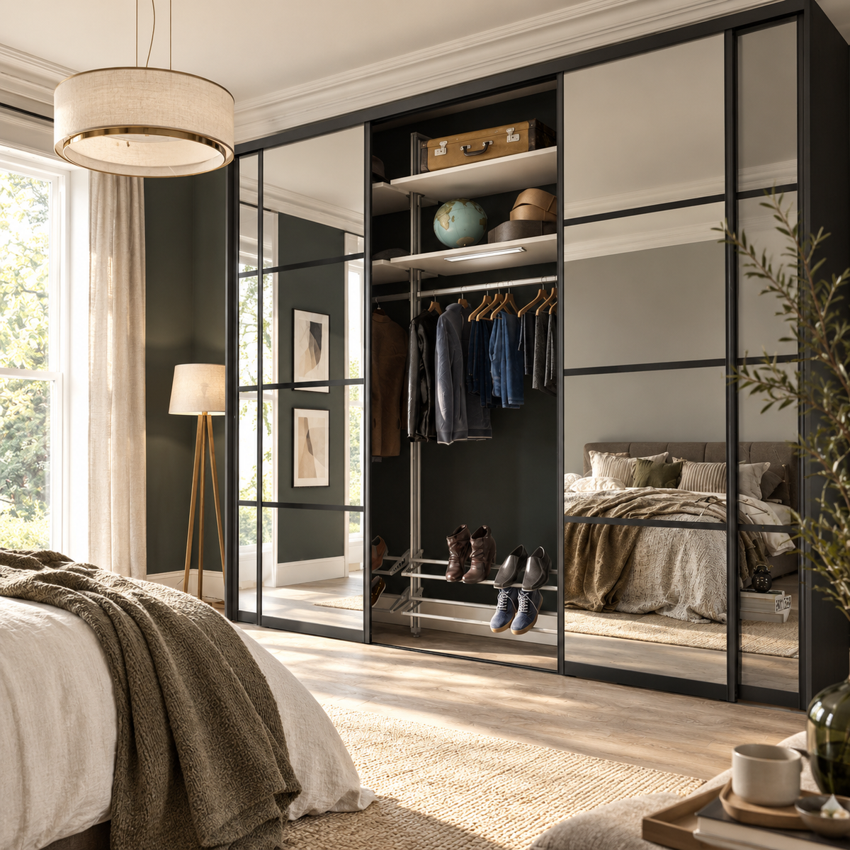 sliding door style wardrobe furniture in a premium bedroom with natural light