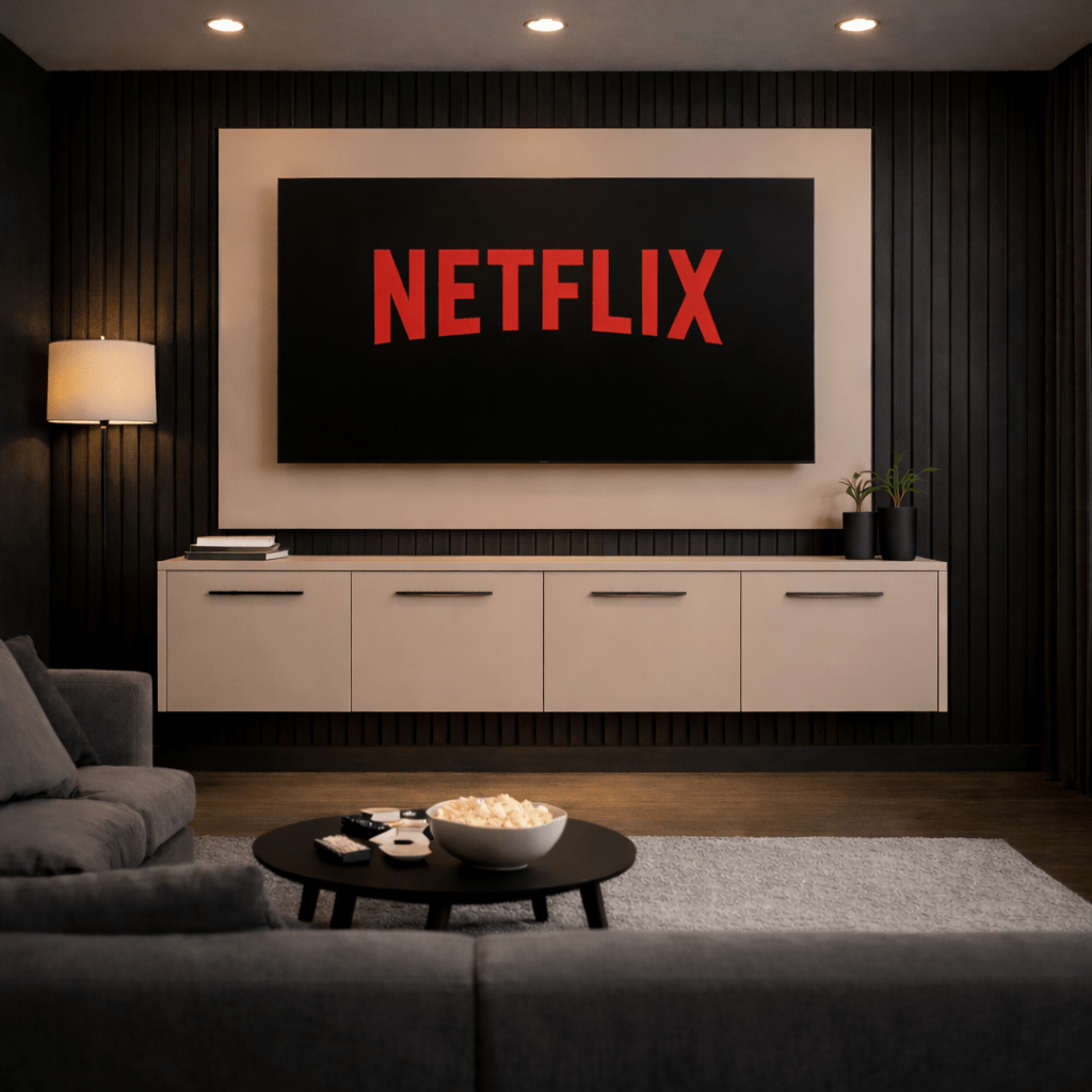 TV backing panel styled with a floating media wall