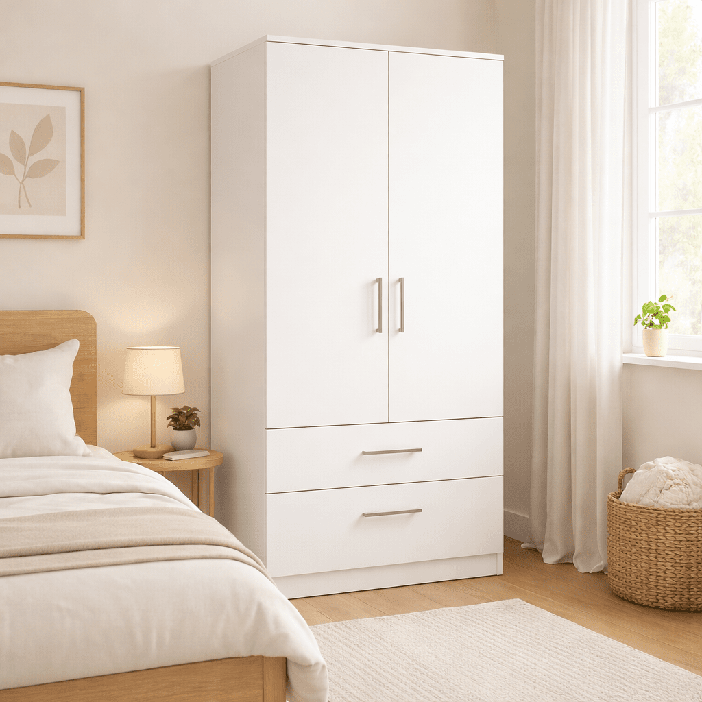 Freestanding Double Wardrobe With 2 Drawers 1 - Online Bedrooms