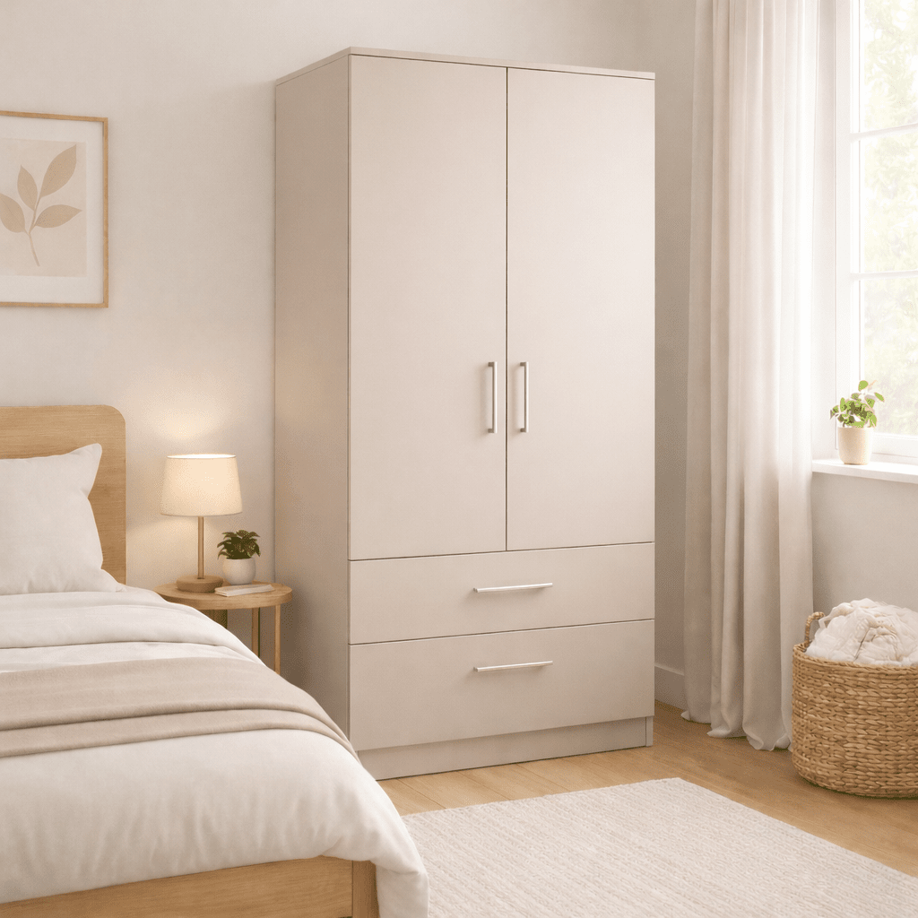 Freestanding Double Wardrobe With 2 Drawers 4 - Online Bedrooms
