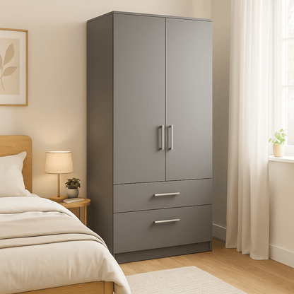 Freestanding Double Wardrobe With 2 Drawers - W: 1000mm x H: 2250mm x D: 620mm 1 - Online Bedrooms