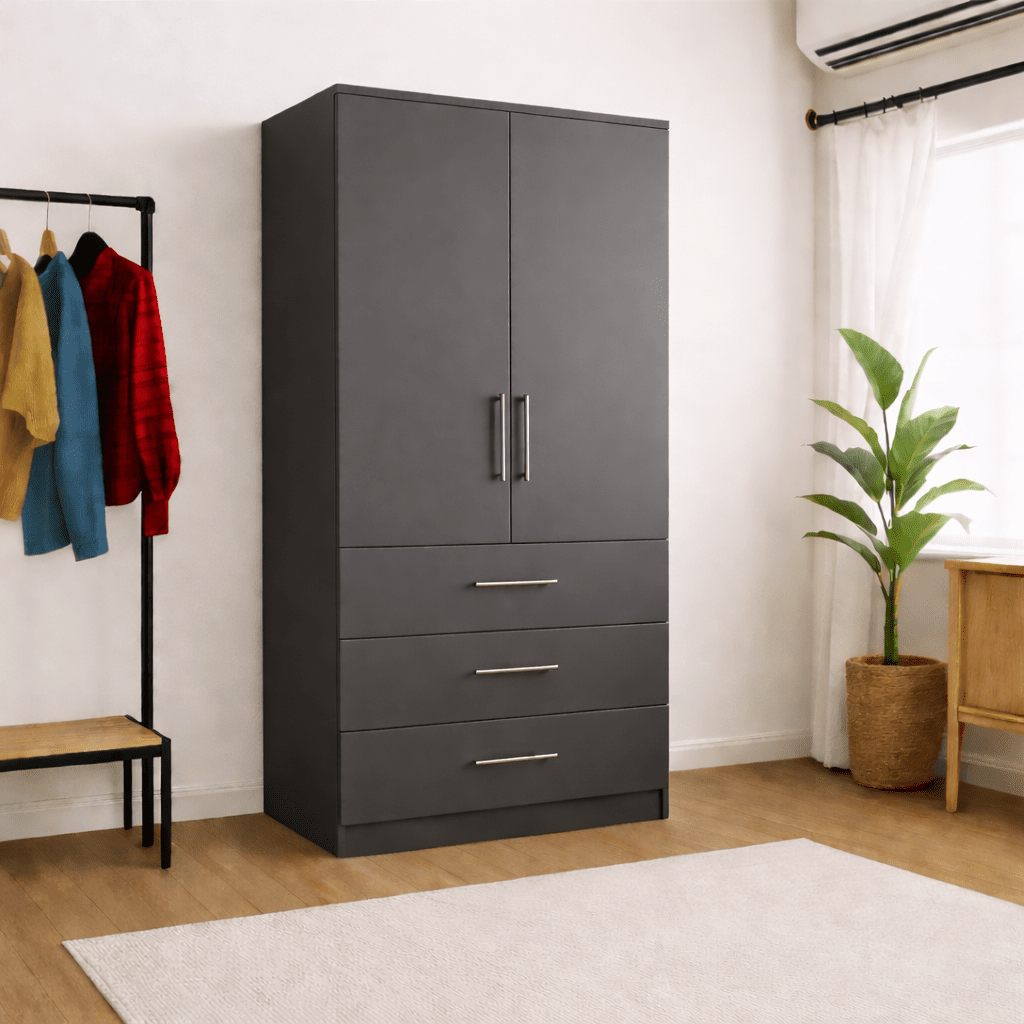Freestanding Double Wardrobe With 3 Drawers 3 - Online Bedrooms