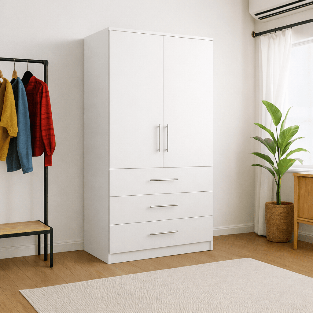 Freestanding Double Wardrobe With 3 Drawers 5 - Online Bedrooms