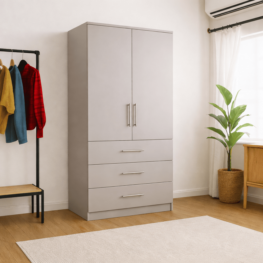 Freestanding Double Wardrobe With 3 Drawers 4 - Online Bedrooms
