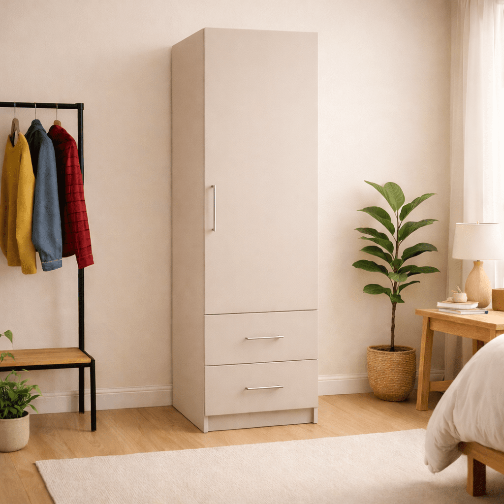 Freestanding Single Wardrobe With 2 Drawers 3 - Online Bedrooms