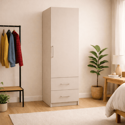 Freestanding Single Wardrobe With 2 Drawers 3 - Online Bedrooms