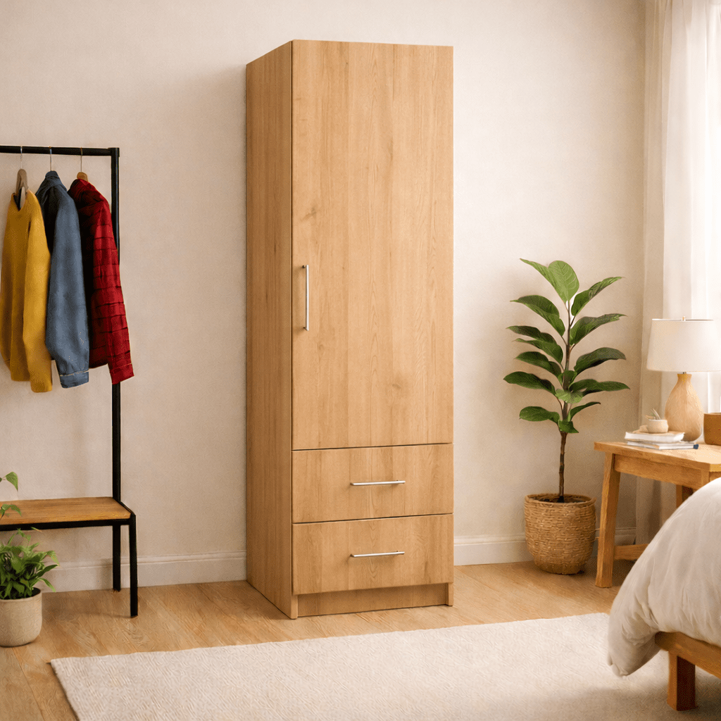 Freestanding Single Wardrobe With 2 Drawers 6 - Online Bedrooms