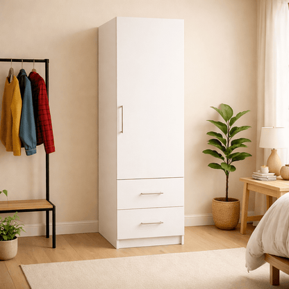 Freestanding Single Wardrobe With 2 Drawers 1 - Online Bedrooms