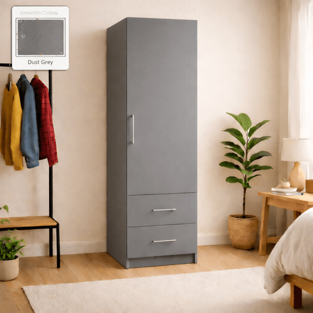 Freestanding Single Wardrobe With 2 Drawers 7 - Online Bedrooms