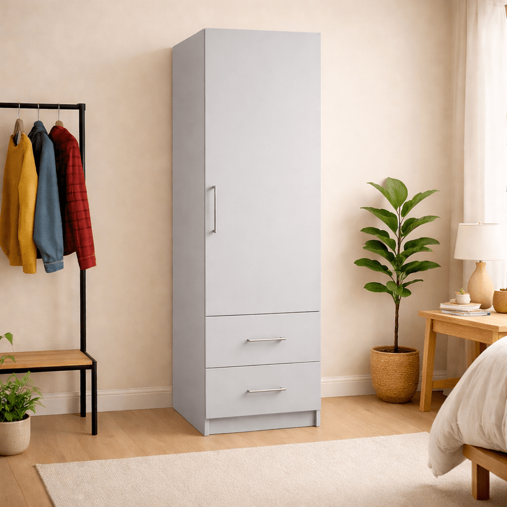 Freestanding Single Wardrobe With 2 Drawers 2 - Online Bedrooms