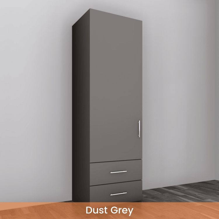 Freestanding Single Wardrobe With 2 Drawers - W: 600mm x H: 2250mm x D: 620mm 3 - Online Bedrooms