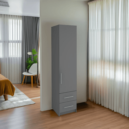 Freestanding Single Wardrobe With 2 Drawers - W: 600mm x H: 2250mm x D: 620mm 1 - Online Bedrooms
