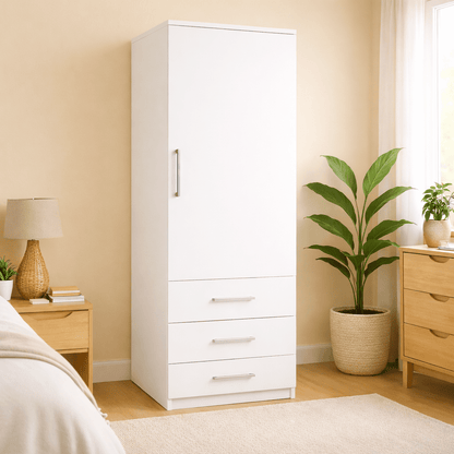 Freestanding Single Wardrobe With 3 Drawers 1 - Online Bedrooms