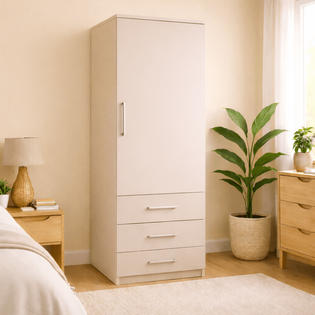 Linby 1 Door Wardrobe with 3 Drawers in Cashmere