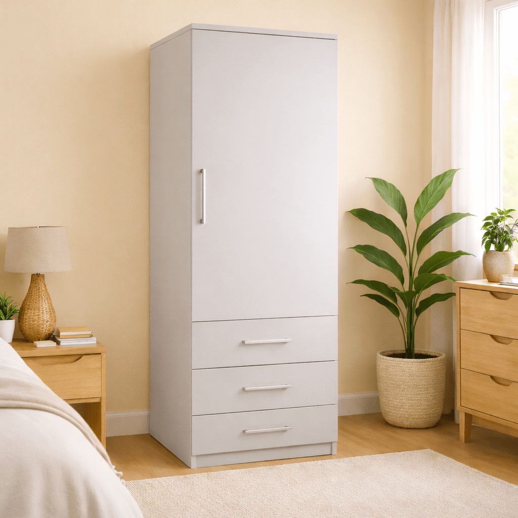 Freestanding Single Wardrobe With 3 Drawers 7 - Online Bedrooms