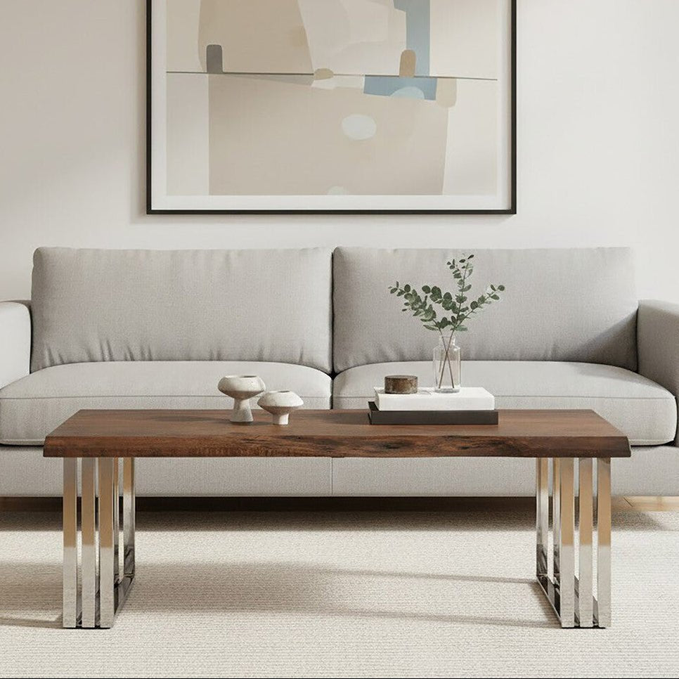 Hampstead Acacia Wood and Silver Finish Coffee Table 1 - Online Bedrooms