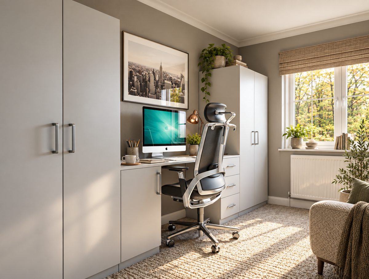 home office in a premium home setting with natural photographic lighting