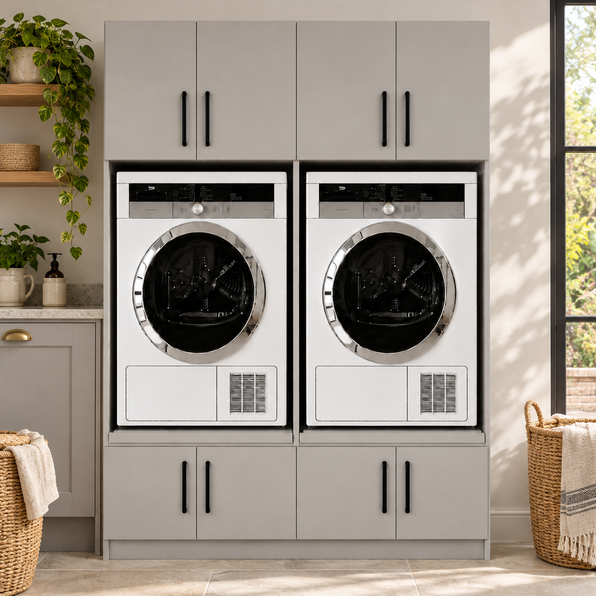 laundry cabinets in a premium home setting with natural photographic lighting