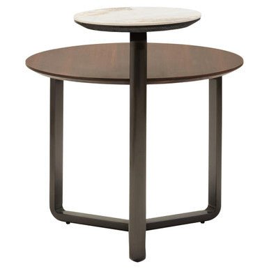 Imperia Brown Veneer and Ceramic 2 Tier Round Coffee Table 4 - Online Bedrooms