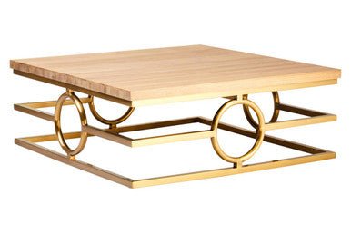 Jarloi Oak Wood and Gold Finish Square Coffee Table 4 - Online Bedrooms