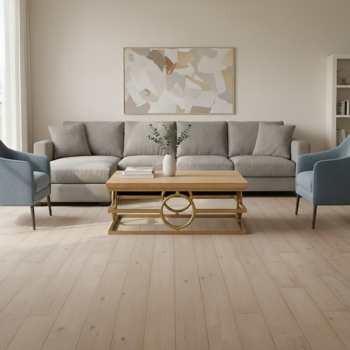 Jarloi Oak Wood and Gold Finish Square Coffee Table 3 - Online Bedrooms