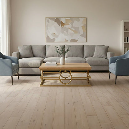 Jarloi Oak Wood and Gold Finish Square Coffee Table 3 - Online Bedrooms
