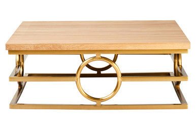 Jarloi Oak Wood and Gold Finish Square Coffee Table 2 - Online Bedrooms