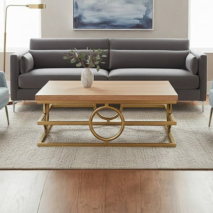 Jarloi Oak Wood and Gold Finish Square Coffee Table 1 - Online Bedrooms