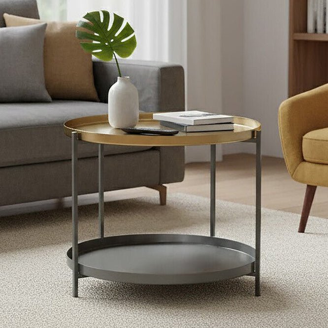 Korba Grey and Matt Gold Finish 2 Tier Coffee Table 1 - Online Bedrooms