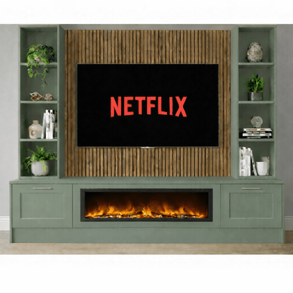 Large 60" Fireplace Media Wall Entertainment with Shaker Door Base & Double Shelving Unit - For Up to 120" TVs 7 - Online Bedrooms