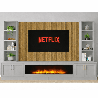 Large 60" Fireplace Media Wall Entertainment with Shaker Door Base & Double Shelving Unit - For Up to 120" TVs 3 - Online Bedrooms
