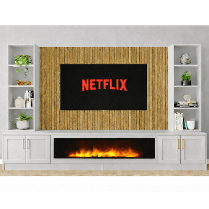 Large 60" Fireplace Media Wall Entertainment with Shaker Door Base & Double Shelving Unit - For Up to 120" TVs 5 - Online Bedrooms