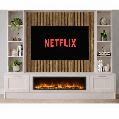 Large 60" Fireplace Media Wall Entertainment with Shaker Door Base & Double Shelving Unit - For Up to 120" TVs 11 - Online Bedrooms
