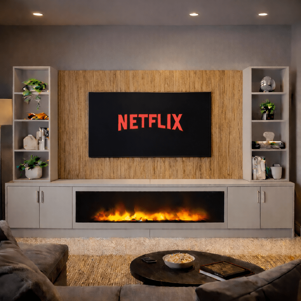 Large 60" Fireplace Media Wall Entertainment with Smooth Door Base & Double Shelving Unit - For Up to 110" TVs 16 - Online Bedrooms