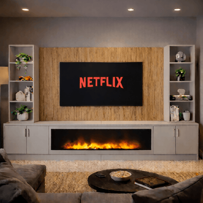 Large 60" Fireplace Media Wall Entertainment with Smooth Door Base & Double Shelving Unit - For Up to 110" TVs 16 - Online Bedrooms