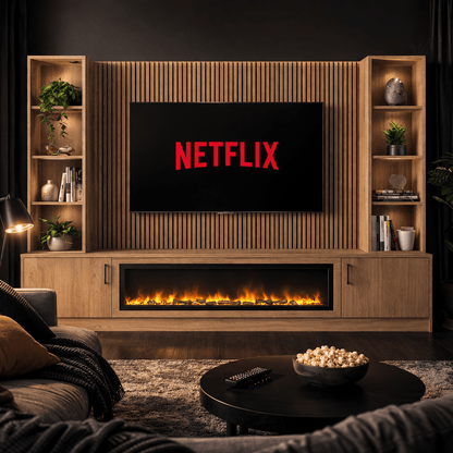 Large 60" Fireplace Media Wall Entertainment with Smooth Door Base & Double Shelving Unit - For Up to 110" TVs 11 - Online Bedrooms