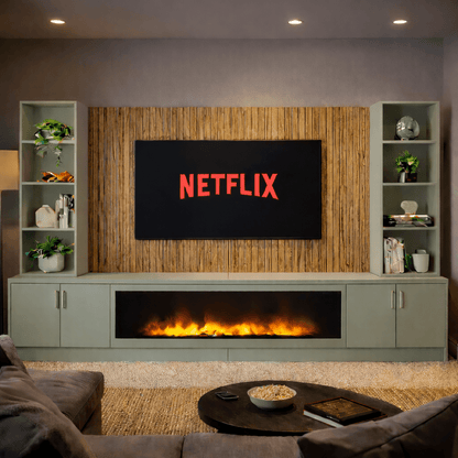 Large 60" Fireplace Media Wall Entertainment with Smooth Door Base & Double Shelving Unit - For Up to 110" TVs 14 - Online Bedrooms