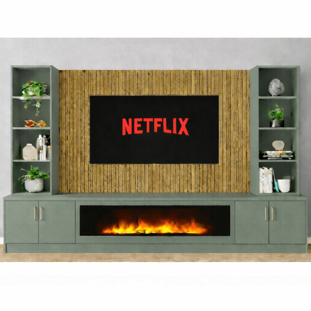 Large 60" Fireplace Media Wall Entertainment with Smooth Door Base & Double Shelving Unit - For Up to 120" TVs 6 - Online Bedrooms