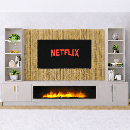 Large 60" Fireplace Media Wall Entertainment with Smooth Door Base & Double Shelving Unit - For Up to 120" TVs 2 - Online Bedrooms