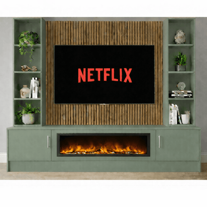 Large 60" Fireplace Media Wall Entertainment with Smooth Door Base & Double Shelving Unit - For Up to 120" TVs 9 - Online Bedrooms