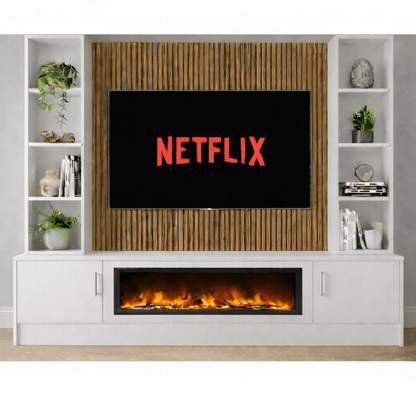 Large 60" Fireplace Media Wall Entertainment with Smooth Door Base & Double Shelving Unit - For Up to 120" TVs 8 - Online Bedrooms