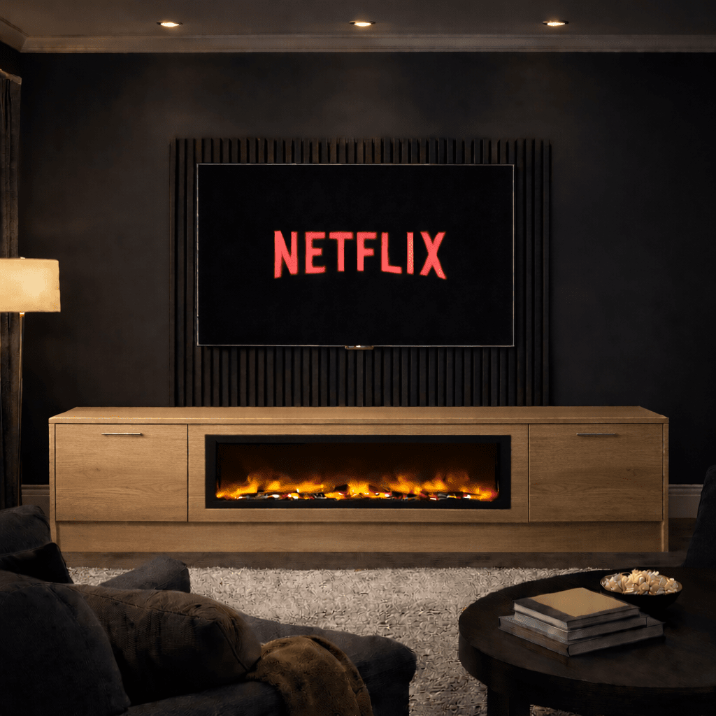 Large 60" Fireplace Media Wall Entertainment with Smooth Door Base - For Up to 130" TVs 8 - Online Bedrooms