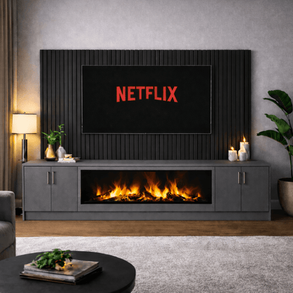 Large 60" Fireplace Media Wall Entertainment with Smooth Door Base - For Up to 130" TVs 13 - Online Bedrooms