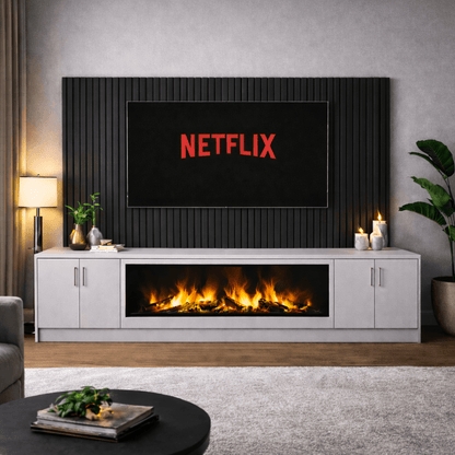 Large 60" Fireplace Media Wall Entertainment with Smooth Door Base - For Up to 130" TVs 14 - Online Bedrooms