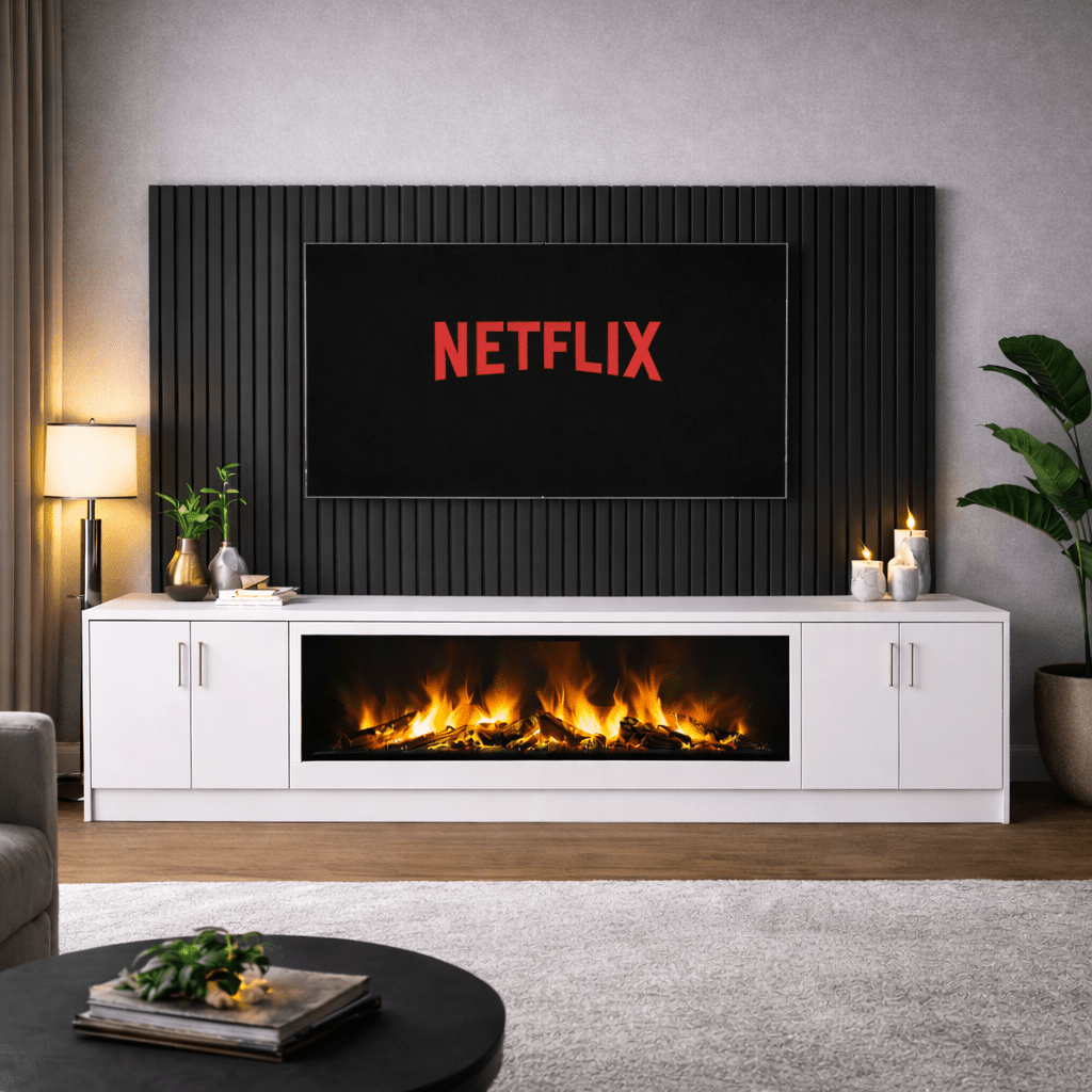 Large 60" Fireplace Media Wall Entertainment with Smooth Door Base - For Up to 130" TVs 15 - Online Bedrooms